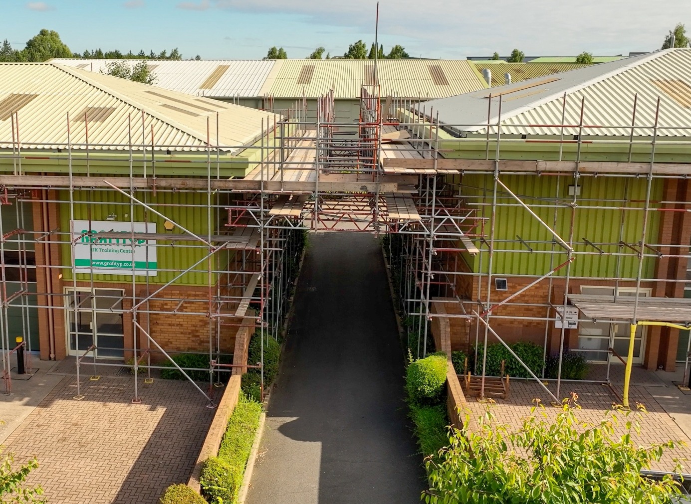 Commercial scaffolding on a building renovation project Commercial scaffolding on a building renovation project