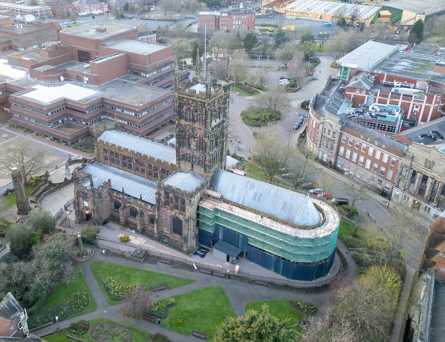 Scaffolding at St Peters Church in Wolverhampton St Peters Church Wolverhampton