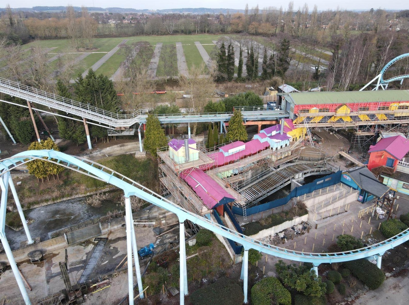 Scaffold access over an outdoor attraction or construction site Scaffold access over an outdoor attraction or construction site