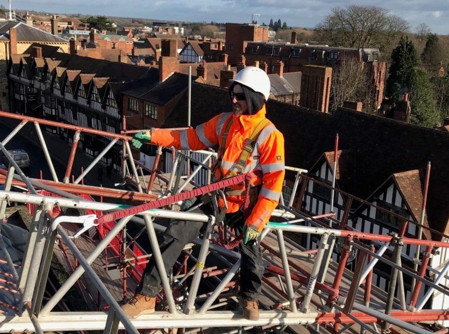 Scaffolding team carrying out safe working practices on a heritage project Scaffolding team carrying out safe working practices on a heritage project