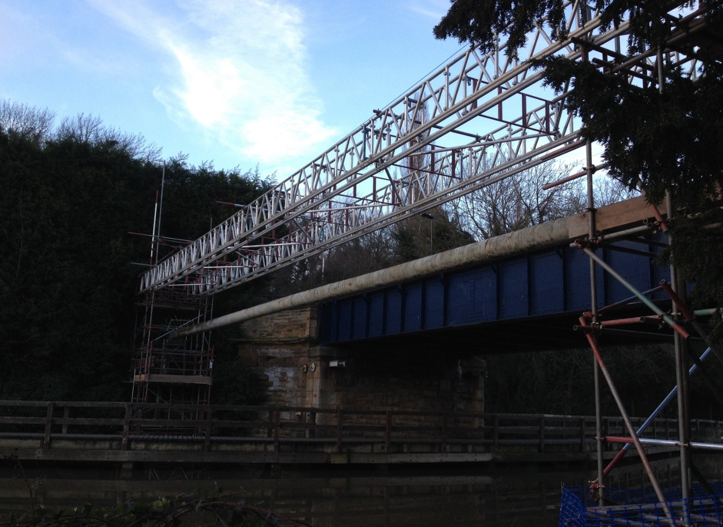 Public access scaffolding on a bridge project Public access scaffolding on a bridge project