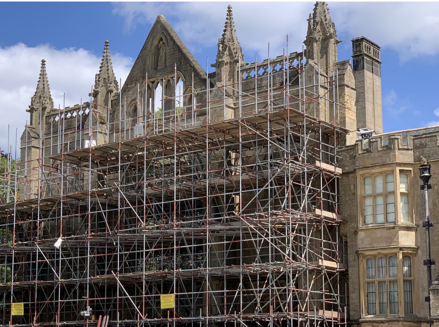 Large conservation scaffold on a cathedral or historic church Newstead Abbey Nottingham