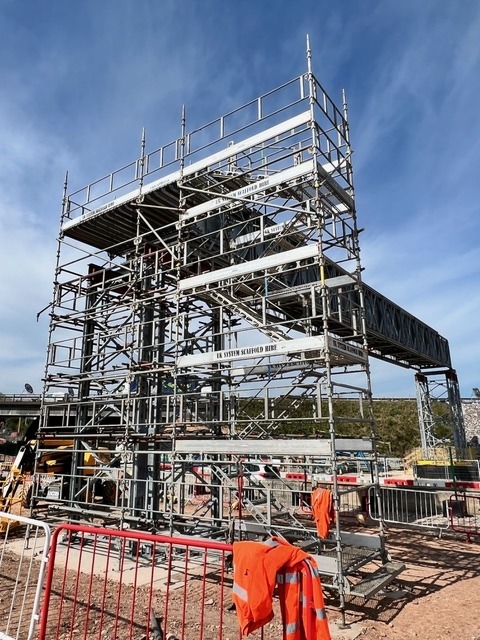 Access scaffolding for HS2 slip road works in Lichfield HS2 Slip Road Access Lichfield